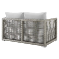 Aura Gray/White Outdoor Patio Wicker Rattan Loveseat - Ornate Home