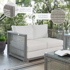 Aura Gray/White Outdoor Patio Wicker Rattan Loveseat - Ornate Home