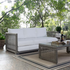 Aura Gray/White Outdoor Patio Wicker Rattan Sofa - Ornate Home