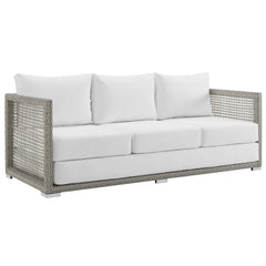 Aura Gray/White Outdoor Patio Wicker Rattan Sofa - Ornate Home