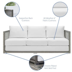 Aura Gray/White Outdoor Patio Wicker Rattan Sofa - Ornate Home