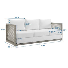 Aura Gray/White Outdoor Patio Wicker Rattan Sofa - Ornate Home
