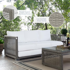 Aura Gray/White Outdoor Patio Wicker Rattan Sofa - Ornate Home