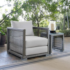 Aura Gray/White Rattan Outdoor Patio Armchair - Ornate Home