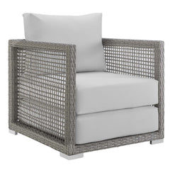 Aura Gray/White Rattan Outdoor Patio Armchair - Ornate Home