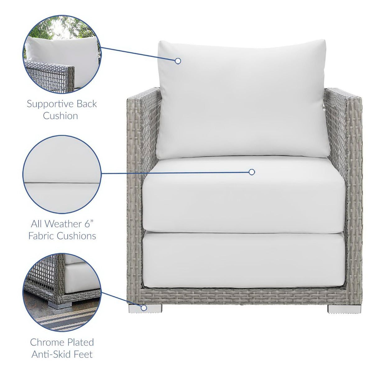 Aura Gray/White Rattan Outdoor Patio Armchair - Ornate Home