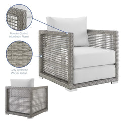 Aura Gray/White Rattan Outdoor Patio Armchair - Ornate Home