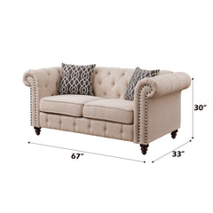 Aurelia Linen Stationary Loveseat w/2 Pillows - Ornate Home
