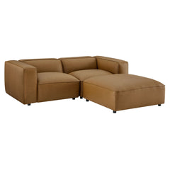 Auren Camel 3-Piece Upholstered Vegan Leather Modular Loveseat with Ottoman - Ornate Home