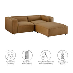 Auren Camel 3-Piece Upholstered Vegan Leather Modular Loveseat with Ottoman - Ornate Home