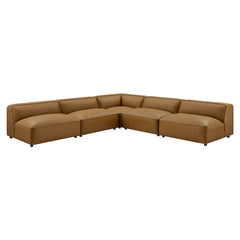 Auren Camel 5-Piece Upholstered Armless L-Shaped Vegan Leather Modular Sofa - Ornate Home
