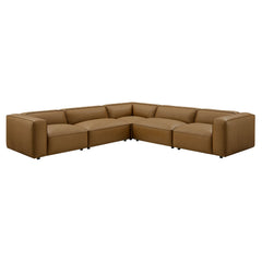 Auren Camel 5-Piece Upholstered Vegan Leather Modular L-Shaped Sofa - Ornate Home
