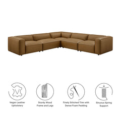 Auren Camel 5-Piece Upholstered Vegan Leather Modular L-Shaped Sofa - Ornate Home