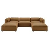 Auren Camel 5-Piece Upholstered Vegan Leather Modular U-Shaped Sofa - Ornate Home