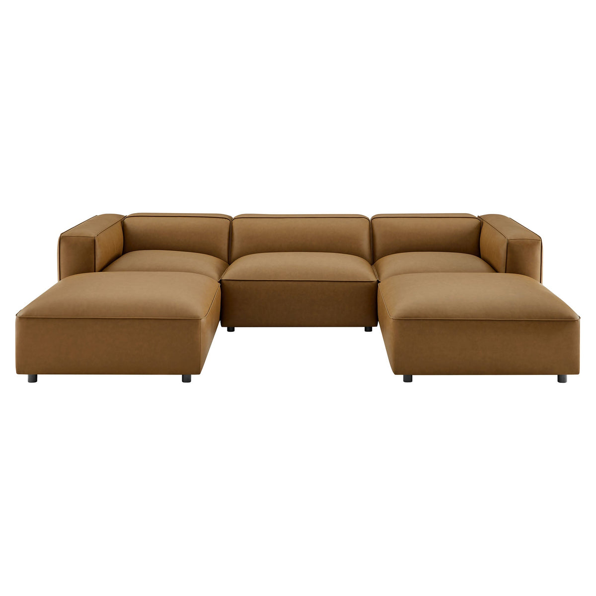 Auren Camel 5-Piece Upholstered Vegan Leather Modular U-Shaped Sofa - Ornate Home