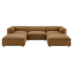 Auren Camel 5-Piece Upholstered Vegan Leather Modular U-Shaped Sofa - Ornate Home