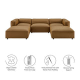 Auren Camel 5-Piece Upholstered Vegan Leather Modular U-Shaped Sofa - Ornate Home