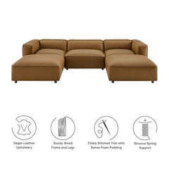 Auren Camel 5-Piece Upholstered Vegan Leather Modular U-Shaped Sofa - Ornate Home
