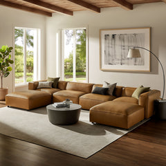 Auren Camel 6-Piece Upholstered Vegan Leather Modular Sofa - Ornate Home