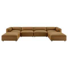 Auren Camel 6-Piece Upholstered Vegan Leather Modular Sofa - Ornate Home