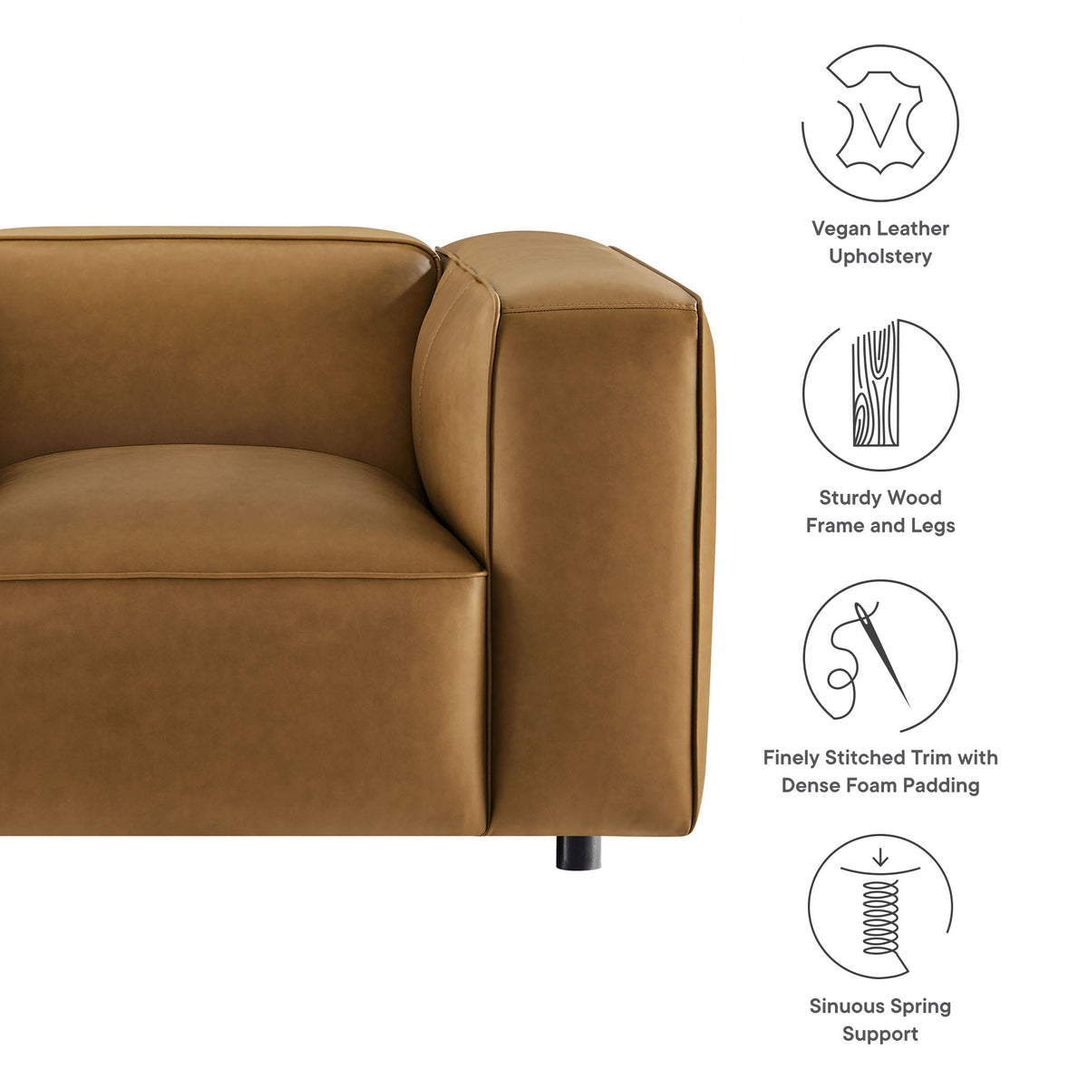 Auren Camel Upholstered Vegan Leather Modular Armchair - Ornate Home