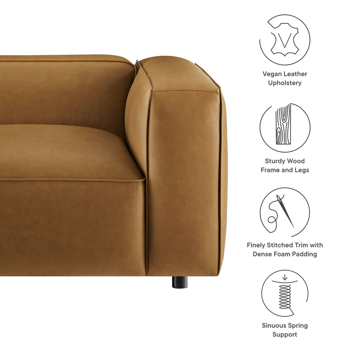 Auren Camel Upholstered Vegan Leather Modular Right Armchair - Ornate Home