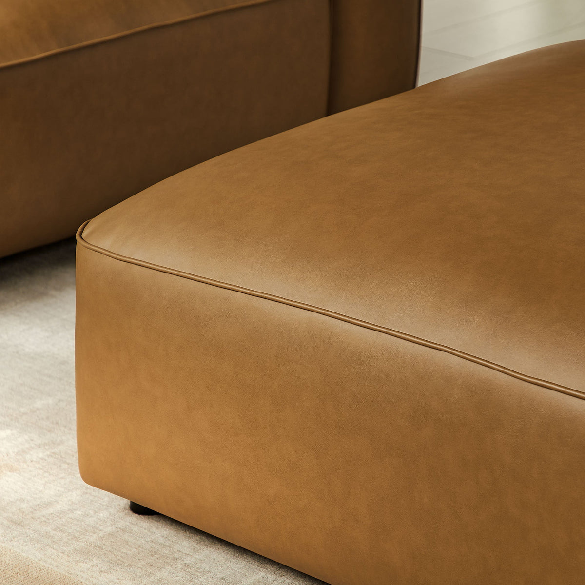 Auren Camel Upholstered Vegan Leather Ottoman - Ornate Home