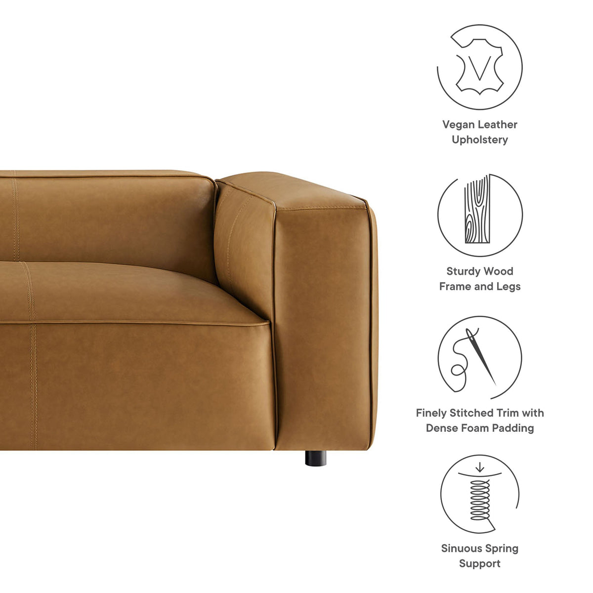Auren Camel Upholstered Vegan Leather Sofa - Ornate Home