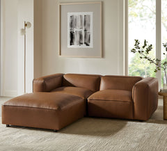 Auren Coffee 3-Piece Upholstered Vegan Leather Modular Loveseat with Ottoman - Ornate Home