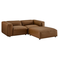 Auren Coffee 3-Piece Upholstered Vegan Leather Modular Loveseat with Ottoman - Ornate Home