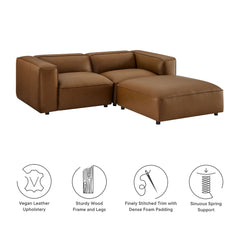 Auren Coffee 3-Piece Upholstered Vegan Leather Modular Loveseat with Ottoman - Ornate Home