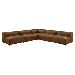 Auren Coffee 5-Piece Upholstered Armless L-Shaped Vegan Leather Modular Sofa - Ornate Home