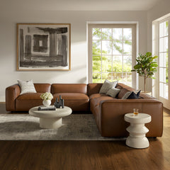 Auren Coffee 5-Piece Upholstered Vegan Leather Modular L-Shaped Sofa - Ornate Home