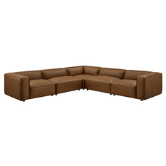 Auren Coffee 5-Piece Upholstered Vegan Leather Modular L-Shaped Sofa - Ornate Home