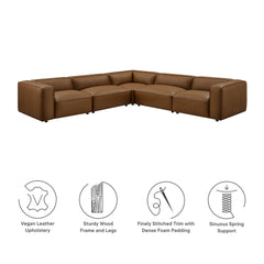 Auren Coffee 5-Piece Upholstered Vegan Leather Modular L-Shaped Sofa - Ornate Home