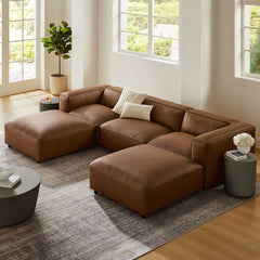 Auren Coffee 5-Piece Upholstered Vegan Leather Modular U-Shaped Sofa - Ornate Home