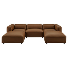 Auren Coffee 5-Piece Upholstered Vegan Leather Modular U-Shaped Sofa - Ornate Home