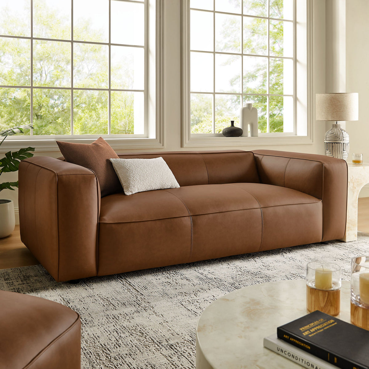 Auren Coffee Upholstered Vegan Leather Sofa - Ornate Home