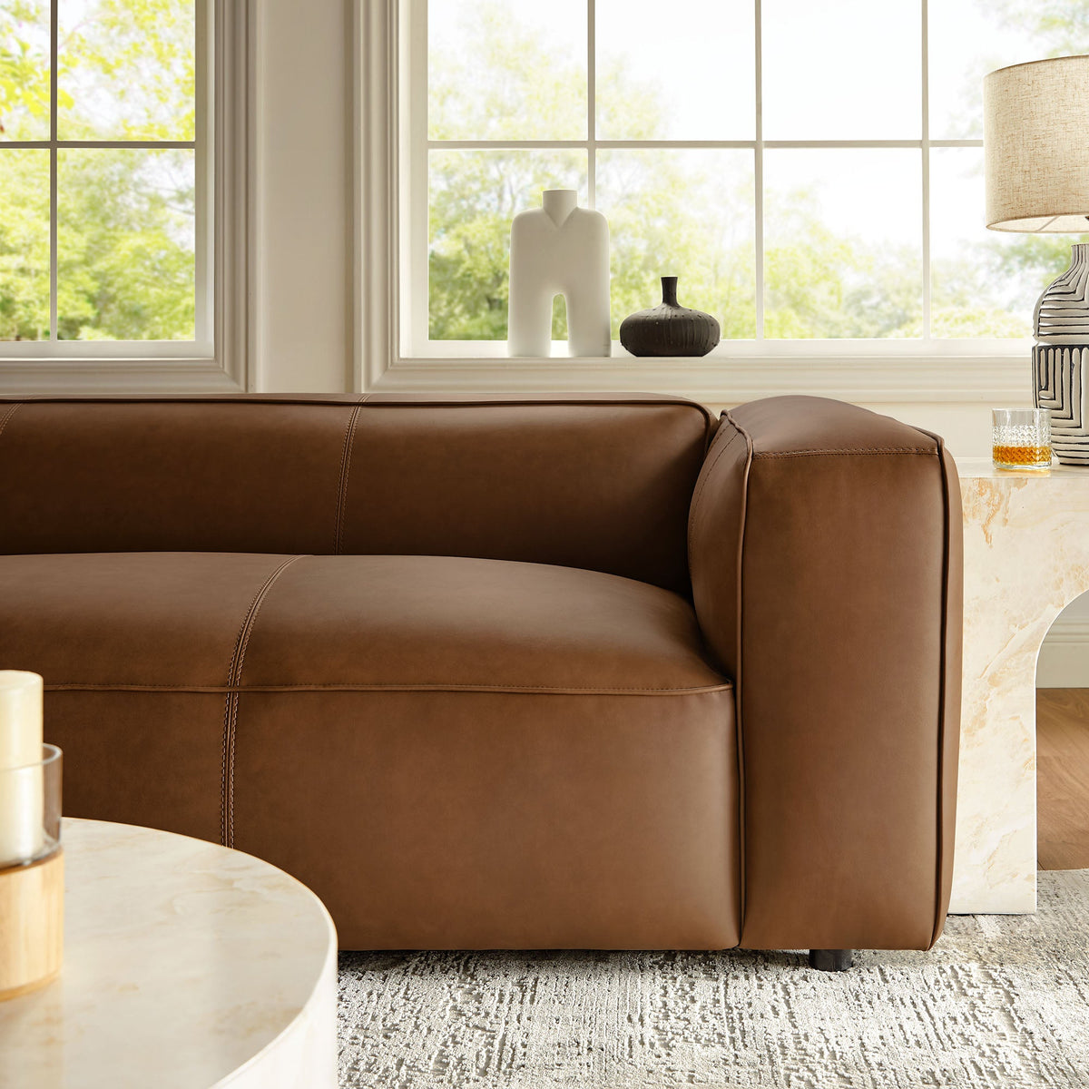 Auren Coffee Upholstered Vegan Leather Sofa - Ornate Home
