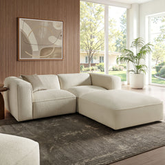 Auren Cream 3 Piece Lattice Bouclé Upholstered Modular Loveseat with Ottoman - Ornate Home