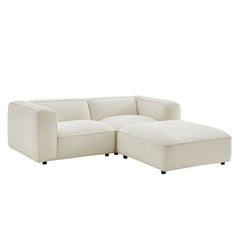 Auren Cream 3 Piece Lattice Bouclé Upholstered Modular Loveseat with Ottoman - Ornate Home
