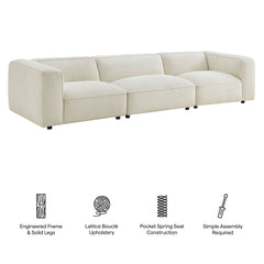Auren Cream 3 Piece Lattice Bouclé Upholstered Modular Sofa - Ornate Home