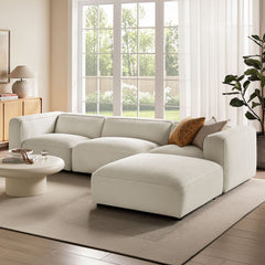 Auren Cream 4 Piece Lattice Bouclé Upholstered Modular Sofa with Ottoman - Ornate Home