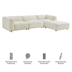 Auren Cream 4 Piece Lattice Bouclé Upholstered Modular Sofa with Ottoman - Ornate Home