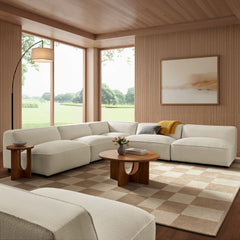 Auren Cream 5 Piece Lattice Bouclé Upholstered Modular Corner Sectional - 125.3x125.3" - Ornate Home