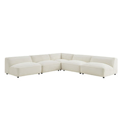 Auren Cream 5 Piece Lattice Bouclé Upholstered Modular Corner Sectional - 125.3x125.3" - Ornate Home
