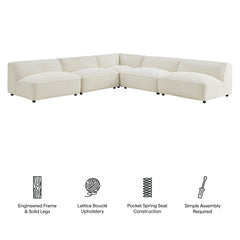 Auren Cream 5 Piece Lattice Bouclé Upholstered Modular Corner Sectional - 125.3x125.3" - Ornate Home