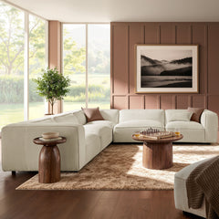 Auren Cream 5 Piece Lattice Bouclé Upholstered Modular Corner Sectional - 126.7x127.5" - Ornate Home