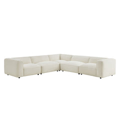 Auren Cream 5 Piece Lattice Bouclé Upholstered Modular Corner Sectional - 126.7x127.5" - Ornate Home