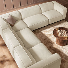 Auren Cream 5 Piece Lattice Bouclé Upholstered Modular Corner Sectional - 126.7x127.5" - Ornate Home